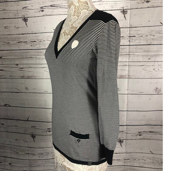 G - Star Raw V neck sweater striped black & white long fitted size large - Picture 8 of 12